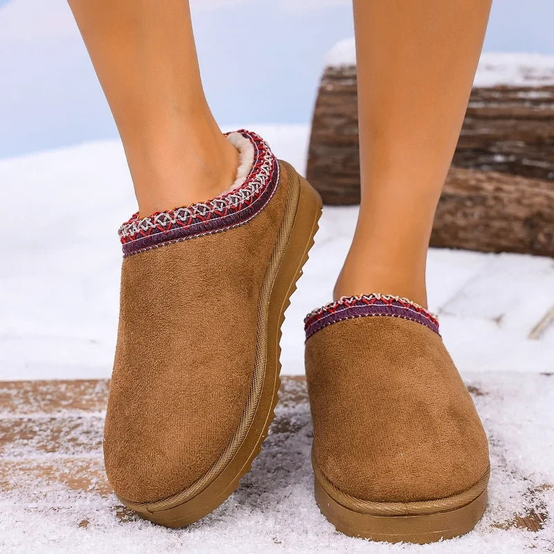 Fleece Lined Woven Winter Slippers
