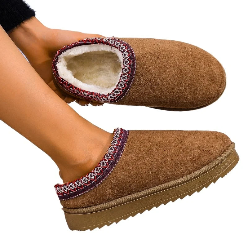 Fleece Lined Woven Winter Slippers