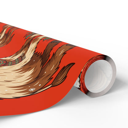 Highland Cow Wrapping Paper – Cute Highland Cattle with Santa Hat, Festive Holiday Gift Wrap